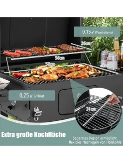 COSTWAY Grillen<Holzkohlegrill mit Deckel XXL in Schwarz