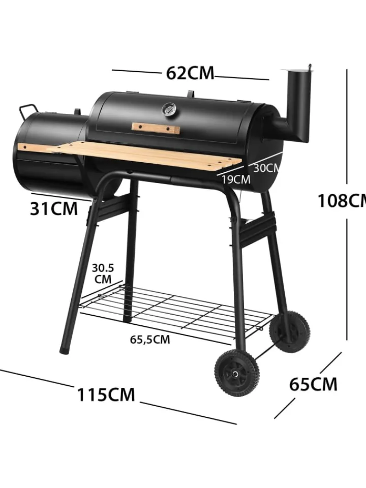 COSTWAY Grillen<Holzkohlegrill Räucher-/Grillfunktion 2 in 1 in Schwarz