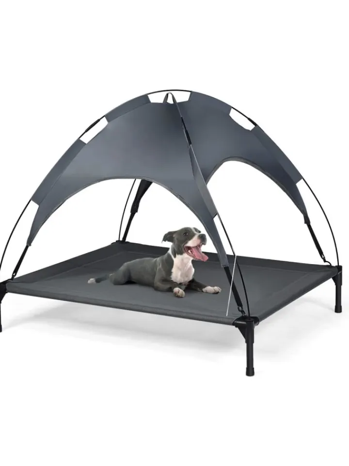 COSTWAY Hunde<Hundebett mit Baldachin XL in Grau