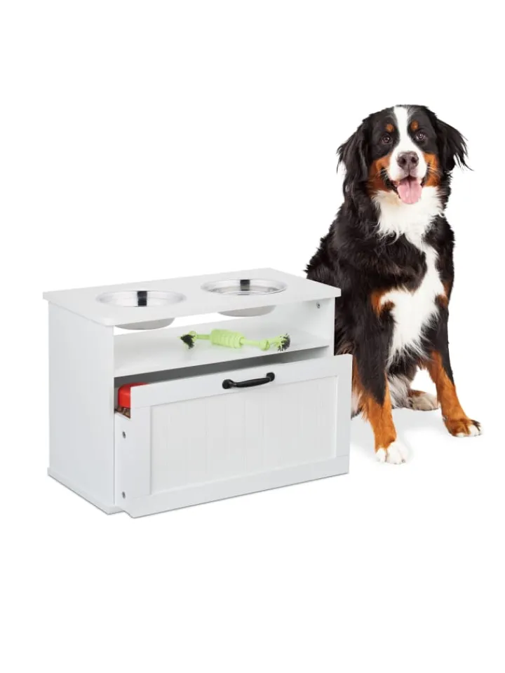 relaxdays Hunde<Hunde-Futterstation in Weiß - (B)60 x (H)42 x (T)30 cm