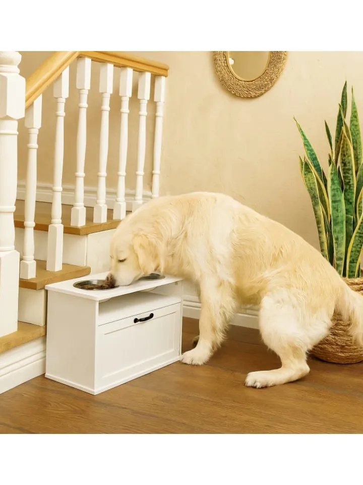relaxdays Hunde<Hunde-Futterstation in Weiß - (B)60 x (H)42 x (T)30 cm