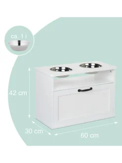relaxdays Hunde<Hunde-Futterstation in Weiß - (B)60 x (H)42 x (T)30 cm