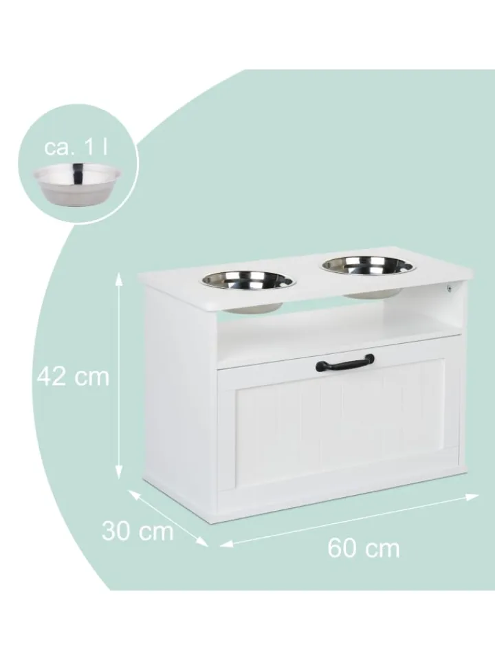 relaxdays Hunde<Hunde-Futterstation in Weiß - (B)60 x (H)42 x (T)30 cm