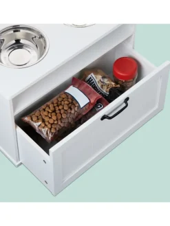 relaxdays Hunde<Hunde-Futterstation in Weiß - (B)60 x (H)42 x (T)30 cm