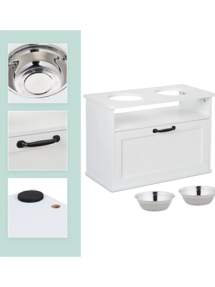 relaxdays Hunde<Hunde-Futterstation in Weiß - (B)60 x (H)42 x (T)30 cm