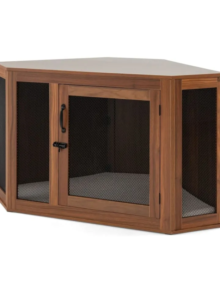 COSTWAY Hunde<Hundehütte Eckdesign 114x60x68cm in Braun