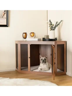 COSTWAY Hunde<Hundehütte Eckdesign 114x60x68cm in Braun