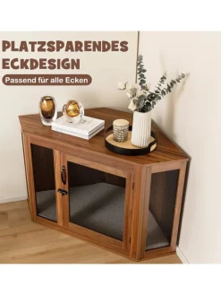 COSTWAY Hunde<Hundehütte Eckdesign 114x60x68cm in Braun