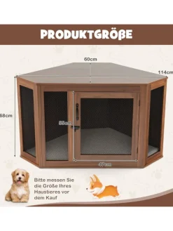 COSTWAY Hunde<Hundehütte Eckdesign 114x60x68cm in Braun