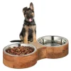 relaxdays Hunde<Hundenapfbar in Natur/ Silber - (B)48 x (H)8 x (T)22 cm