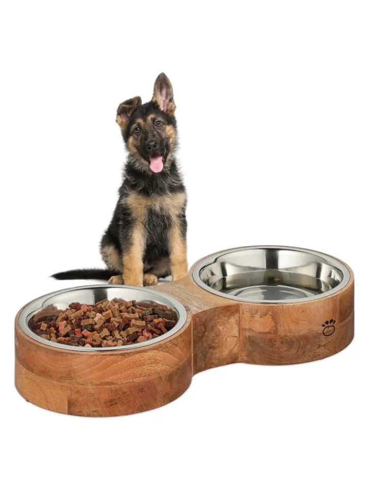 relaxdays Hunde<Hundenapfbar in Natur/ Silber - (B)48 x (H)8 x (T)22 cm