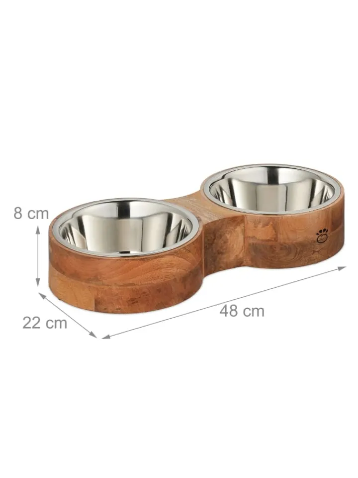 relaxdays Hunde<Hundenapfbar in Natur/ Silber - (B)48 x (H)8 x (T)22 cm