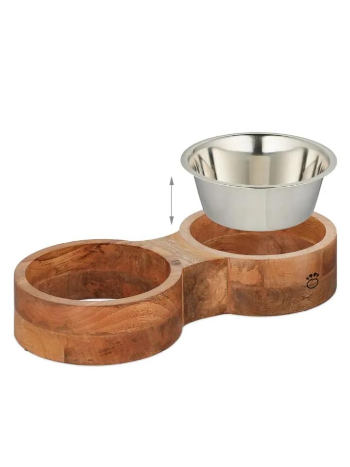 relaxdays Hunde<Hundenapfbar in Natur/ Silber - (B)48 x (H)8 x (T)22 cm