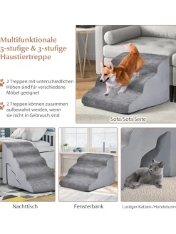 COSTWAY Hunde<Hundetreppe 5+3 Stufen in Grau