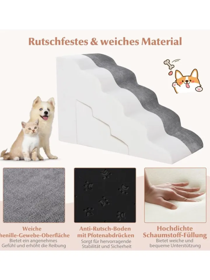 COSTWAY Hunde<Hundetreppe 5+3 Stufen in Grau