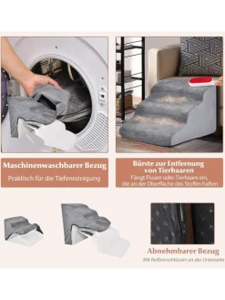 COSTWAY Hunde<Hundetreppe 5+3 Stufen in Grau