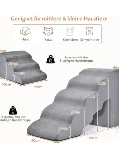 COSTWAY Hunde<Hundetreppe 5+3 Stufen in Grau