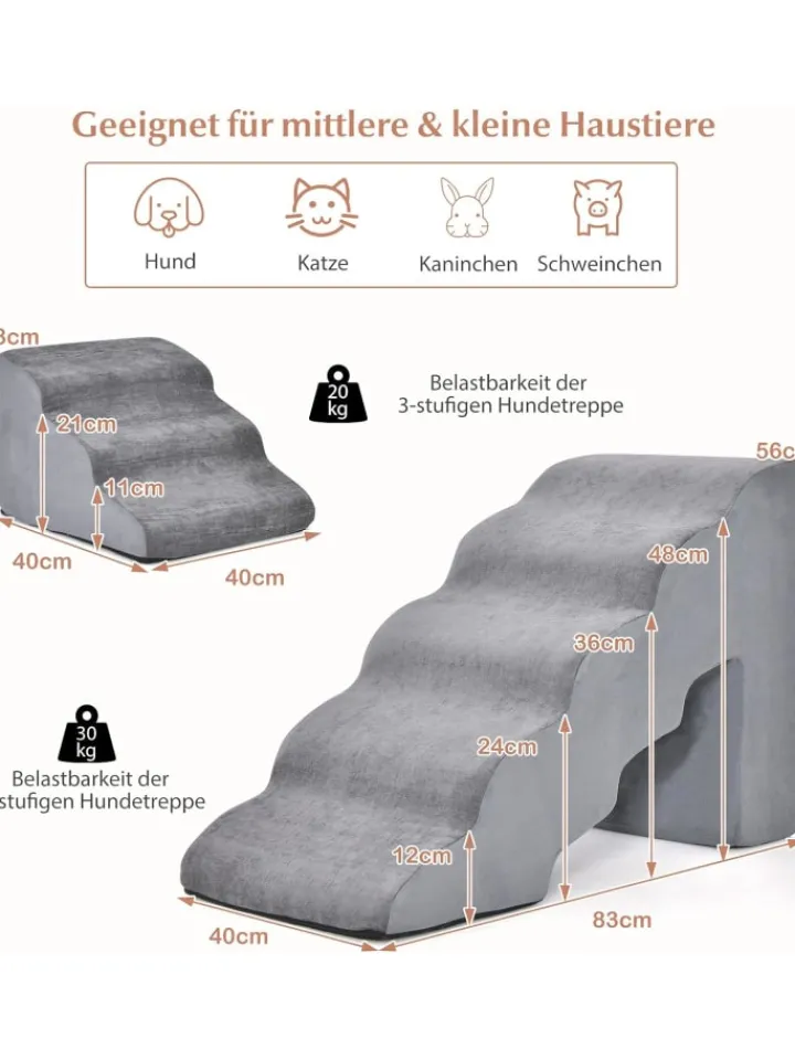 COSTWAY Hunde<Hundetreppe 5+3 Stufen in Grau