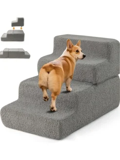 COSTWAY Hunde<Hundetreppe 4 Stufen in Grau