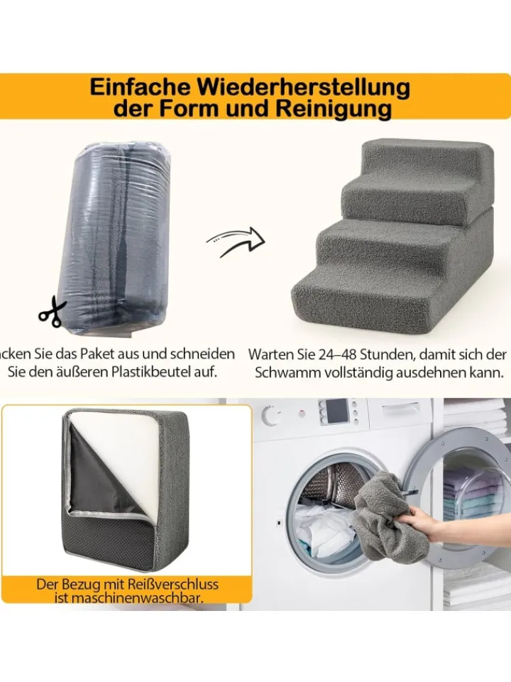 COSTWAY Hunde<Hundetreppe 4 Stufen in Grau