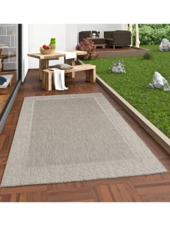 Pergamon Outdoorteppiche<In & Outdoor Teppich Natur Valencia Bordüre in Antraciet