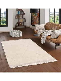 Pergamon Outdoorteppiche<In & Outdoor Teppich Shaggy Sylt Rauten in Creme