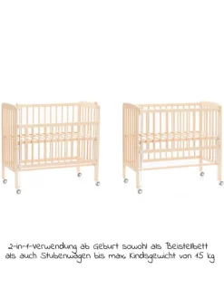 fillikid Babymöbel<2in1 Beistellbett, Stubenbett Nino - Nat in braun