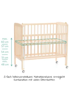 fillikid Babymöbel<2in1 Beistellbett, Stubenbett Nino - Nat in braun