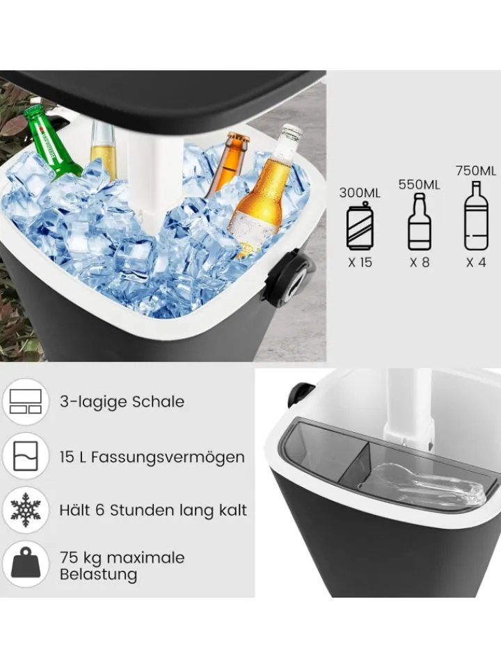 COSTWAY Gartenmöbel<3-in-1 Kühltisch Cool Bar in Schwarz