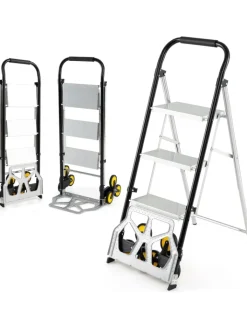 COSTWAY Einkaufstaschen & -Trolleys<2-in-1 Treppensackkarre mit Leiter in Schwarz