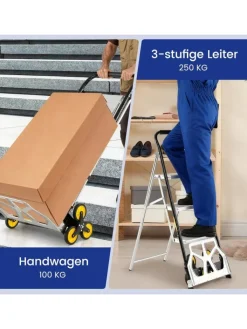 COSTWAY Einkaufstaschen & -Trolleys<2-in-1 Treppensackkarre mit Leiter in Schwarz