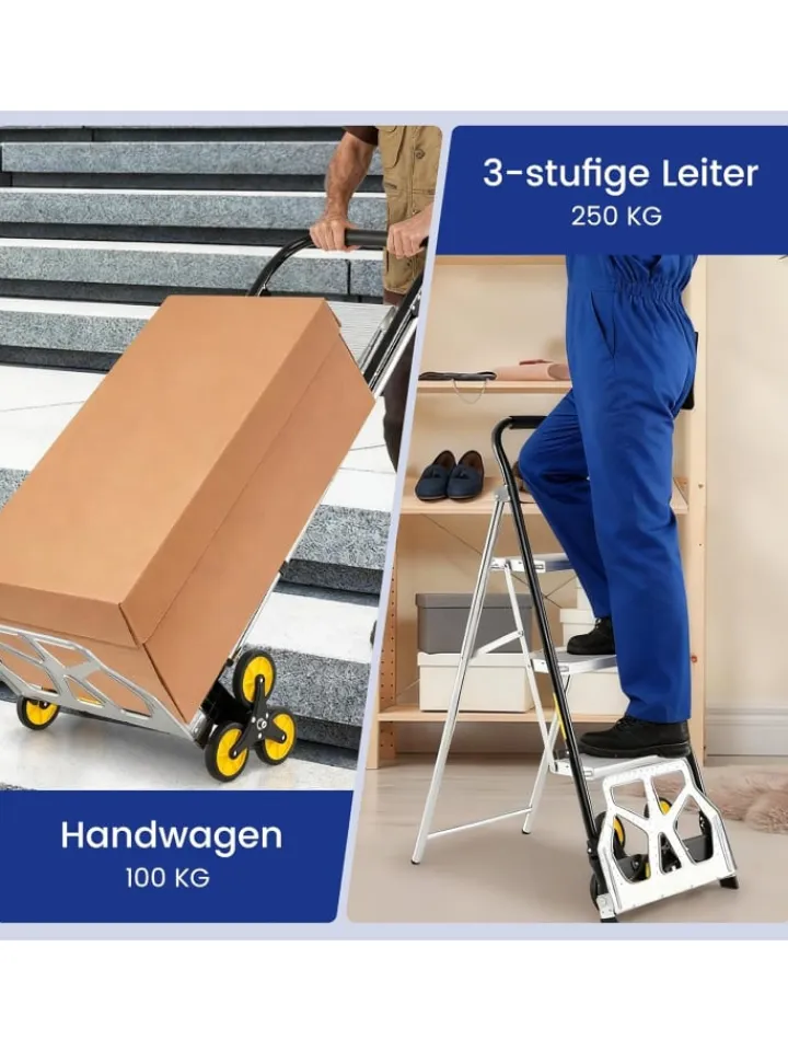 COSTWAY Einkaufstaschen & -Trolleys<2-in-1 Treppensackkarre mit Leiter in Schwarz