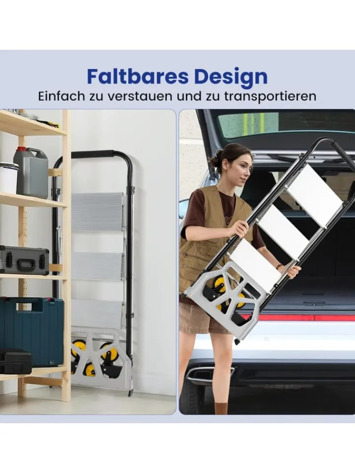COSTWAY Einkaufstaschen & -Trolleys<2-in-1 Treppensackkarre mit Leiter in Schwarz