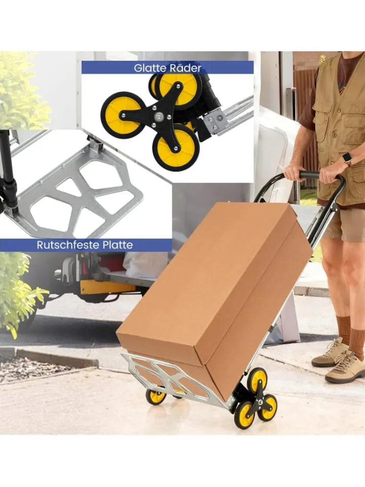 COSTWAY Einkaufstaschen & -Trolleys<2-in-1 Treppensackkarre mit Leiter in Schwarz