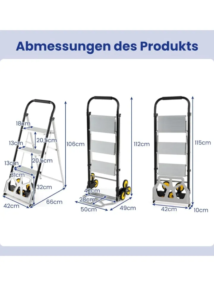 COSTWAY Einkaufstaschen & -Trolleys<2-in-1 Treppensackkarre mit Leiter in Schwarz