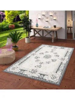 Pergamon Outdoorteppiche<In- und Outdoor Teppich Beidseitig Cape Cod Bordüre in Grijs