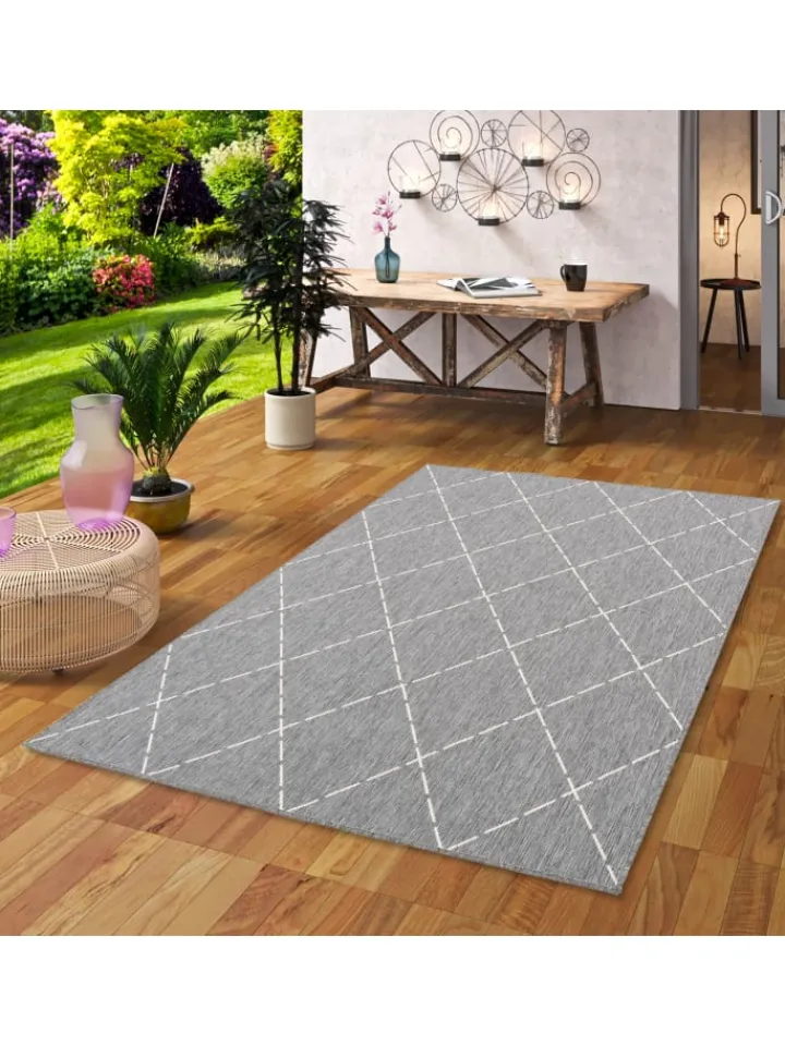 Pergamon Outdoorteppiche<In- und Outdoor Teppich Beidseitig Newport Rauten in Grijs
