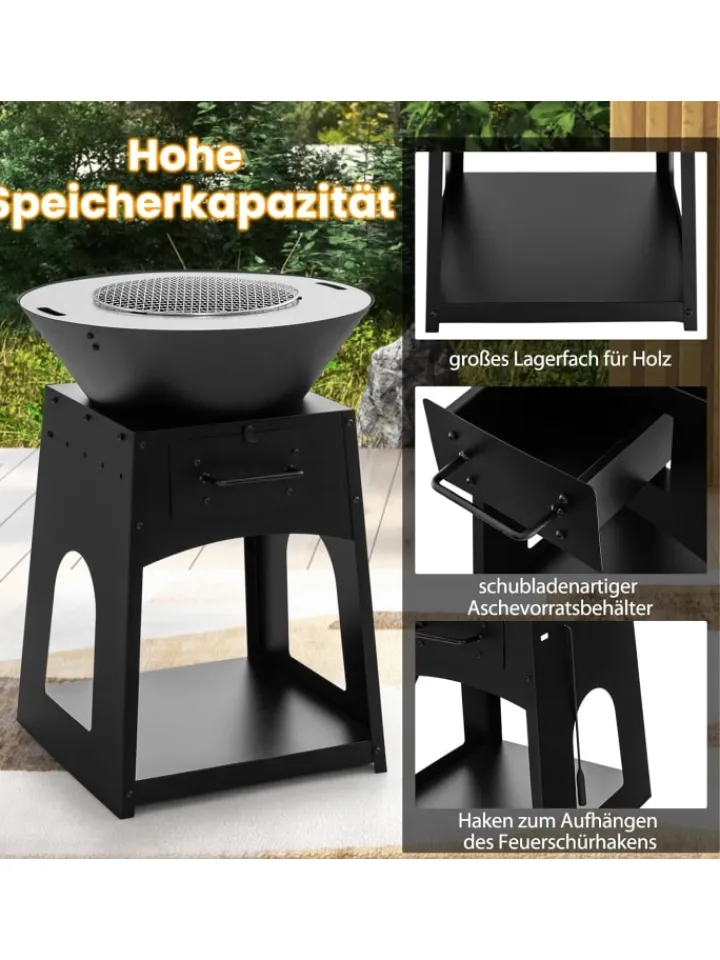 COSTWAY Grillen<2-in-1 Feuerstelle in Schwarz