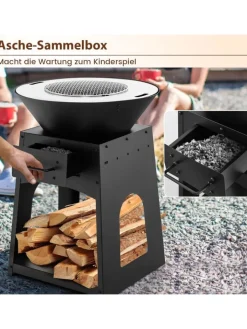 COSTWAY Grillen<2-in-1 Feuerstelle in Schwarz