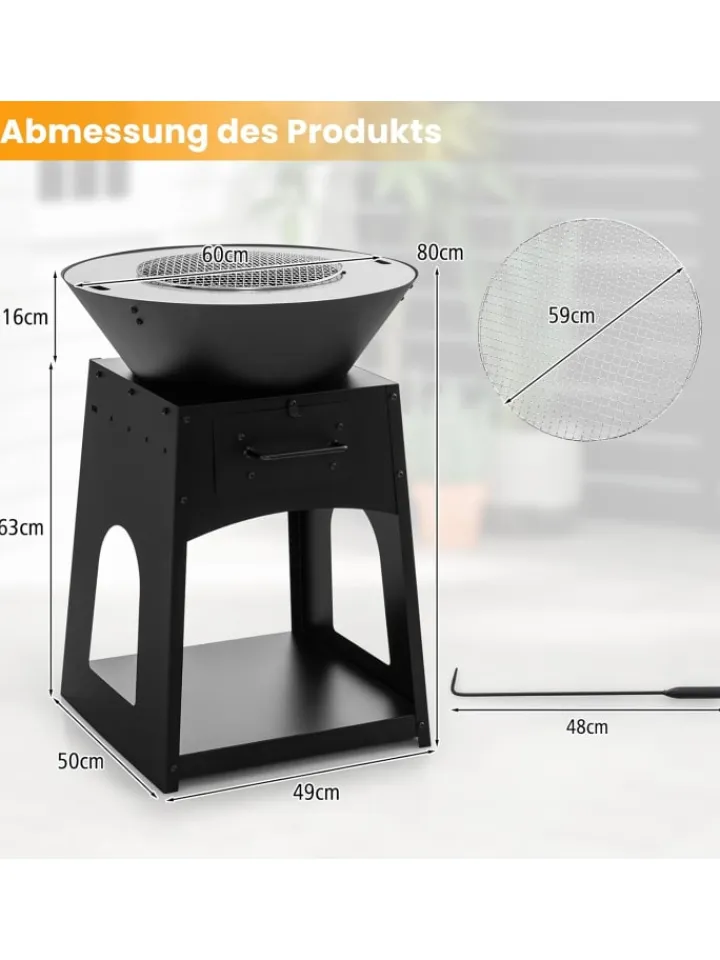 COSTWAY Grillen<2-in-1 Feuerstelle in Schwarz