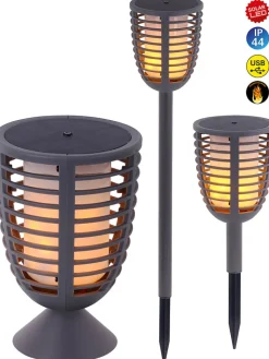 näve Außenleuchten|Außenbeleuchtung<2in1-LED-Solar-Gartenstecker "Fackel" in Grau