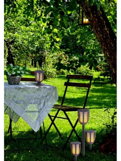 näve Außenleuchten|Außenbeleuchtung<2in1-LED-Solar-Gartenstecker "Fackel" in Grau