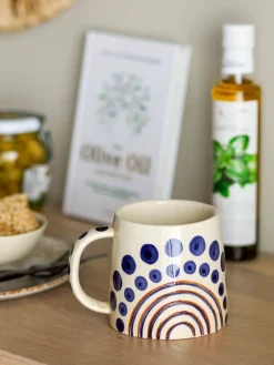 Bloomingville Gedeckter Tisch<Jumbotasse ''Shama'' in Creme/ Dunkelblau - 515 ml