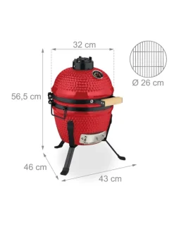 relaxdays Grillen<Kamado Grill in Rot - Ø 32 cm