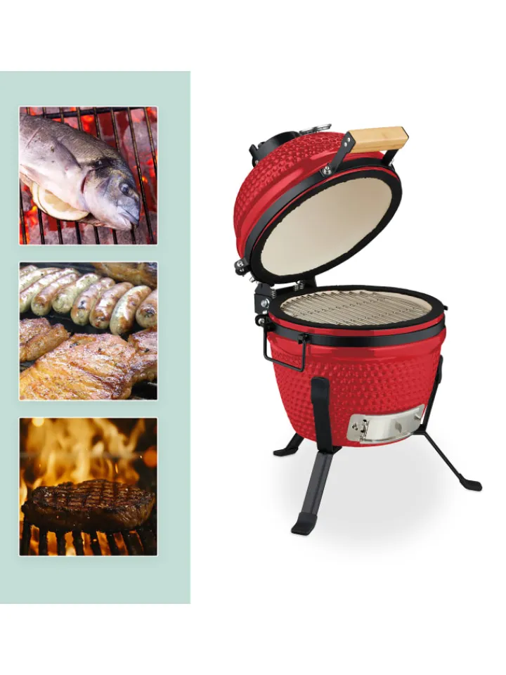 relaxdays Grillen<Kamado Grill in Rot - Ø 32 cm