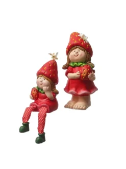 MARELIDA Gartendekoration<Kantenhocker Erdbeermädchen Lotte Gartenfigur H: 19cm in rot