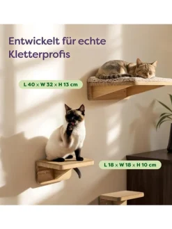 Knupis Katzen<Katzen Kletterwand Set mit Katzenbett & 2X Katzentreppe - Kiefernholz