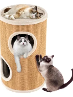 COSTWAY Katzen<Katzenbaum Kratztonne Ø 36 cm 59,5 cm hoch in Braun