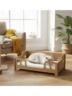 Paws&Whiskers Katzen<Katzenbett "Lyra" in Hellbraun/ Creme - (B)53 x (H)18 x (T)33 cm