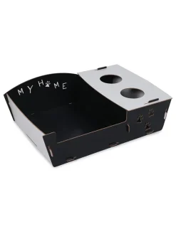 Paws&Whiskers Katzen<Katzenbett mit Futterstation in Schwarz - (B)40 x (H)15 x (T)60 cm